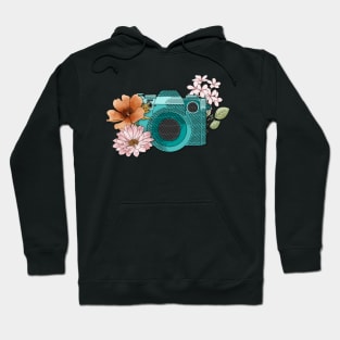 Retro Camera Ink Illustration // Floral Illustration Hoodie